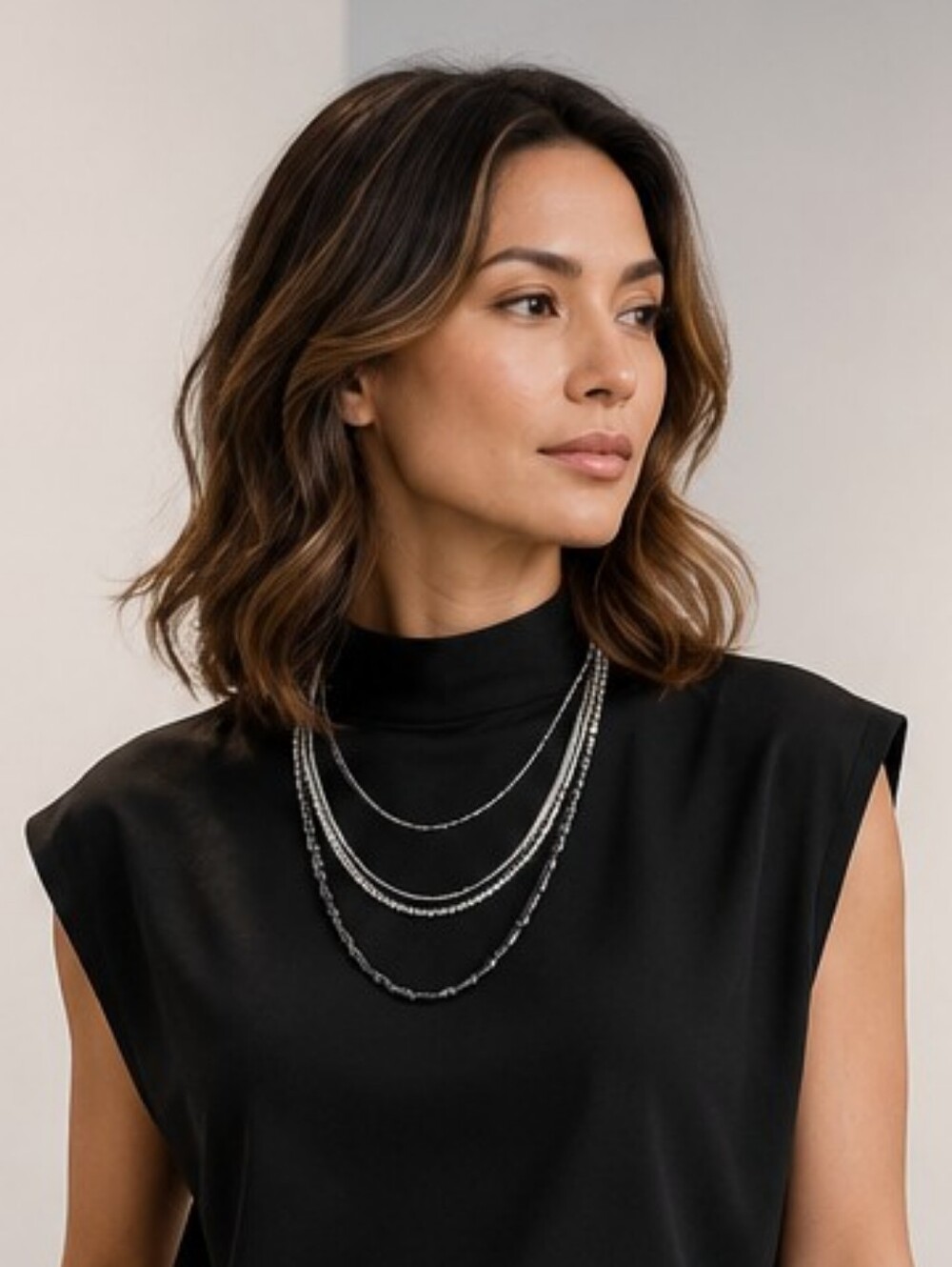 Ashley Cooper Hematite Rhinestone Layered Statement Necklace NWT